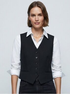 ZARA Pinstripe Vest S 17.5” p2p Black